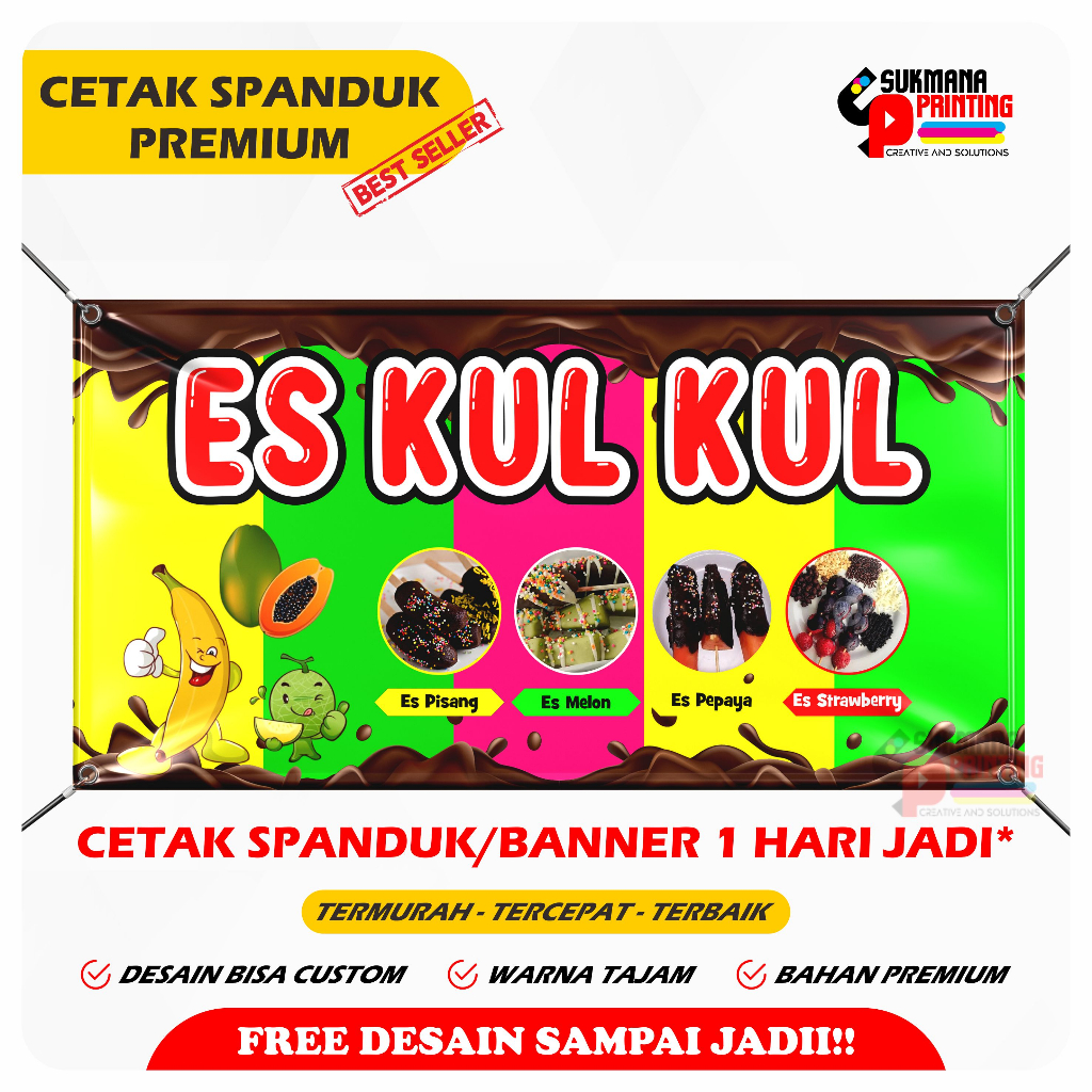 CETAK SPANDUK BANNER JUAL ES KUL KUL BUAH PELANGI