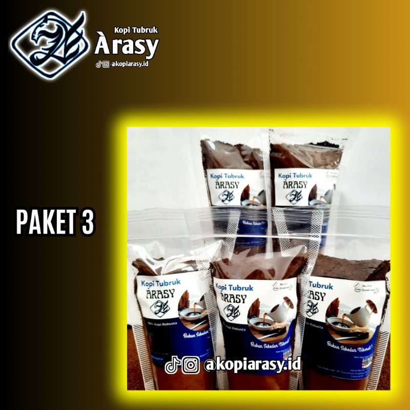 

PAKET 3 (100 gr x 5 pcs) Kopi Tubruk Robusta Bubuk Hitam Arasy