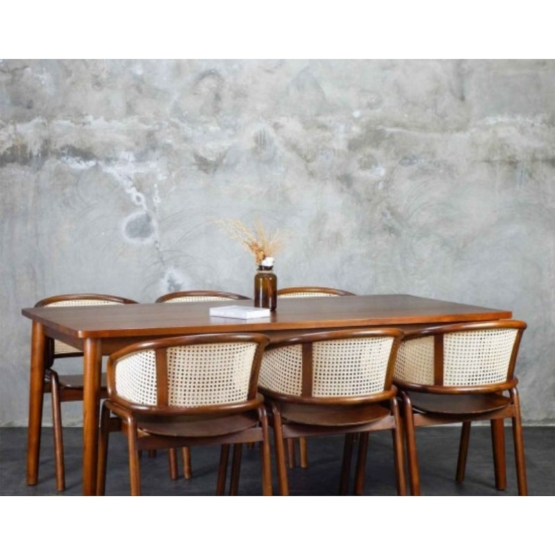 SET MEJA MAKAN KURSI ROTAN RETRO, SET MEJA MAKAN RETRO, SET 6K MEJA MAKAN