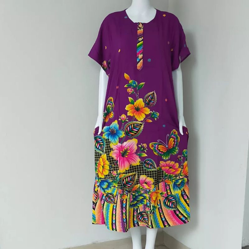 DASTER LONGDRESS PREMIUM ASLI KENCANA UNGU LABEL BIRU/KUB LD04/08 BAJU DRESS WANITA