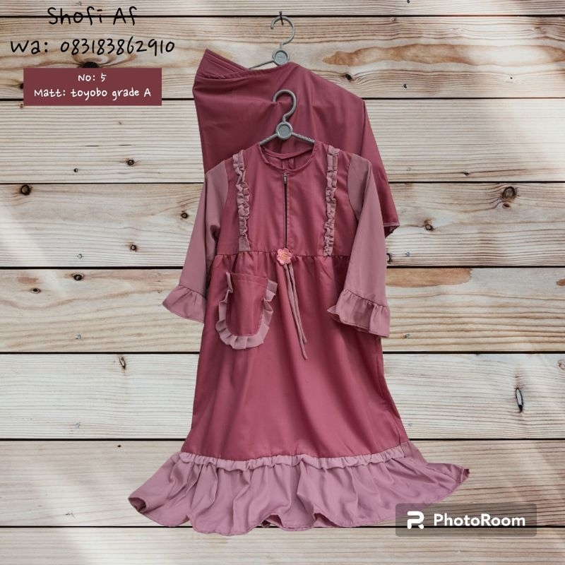set gamis anak syari perempuan 4-5 tahun murah mewah comel