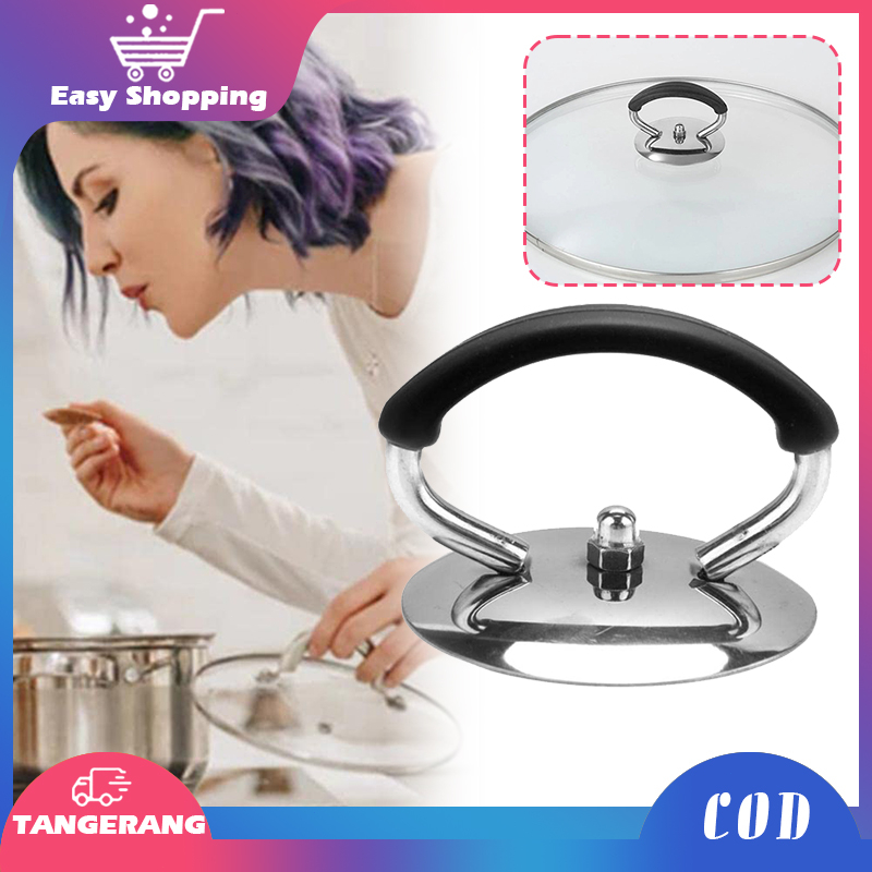 2pcs Pegangan Tutup Panci Stainless Steel Gagang Tutup Panci Hitam Pegangan Tutup Panci Kaca