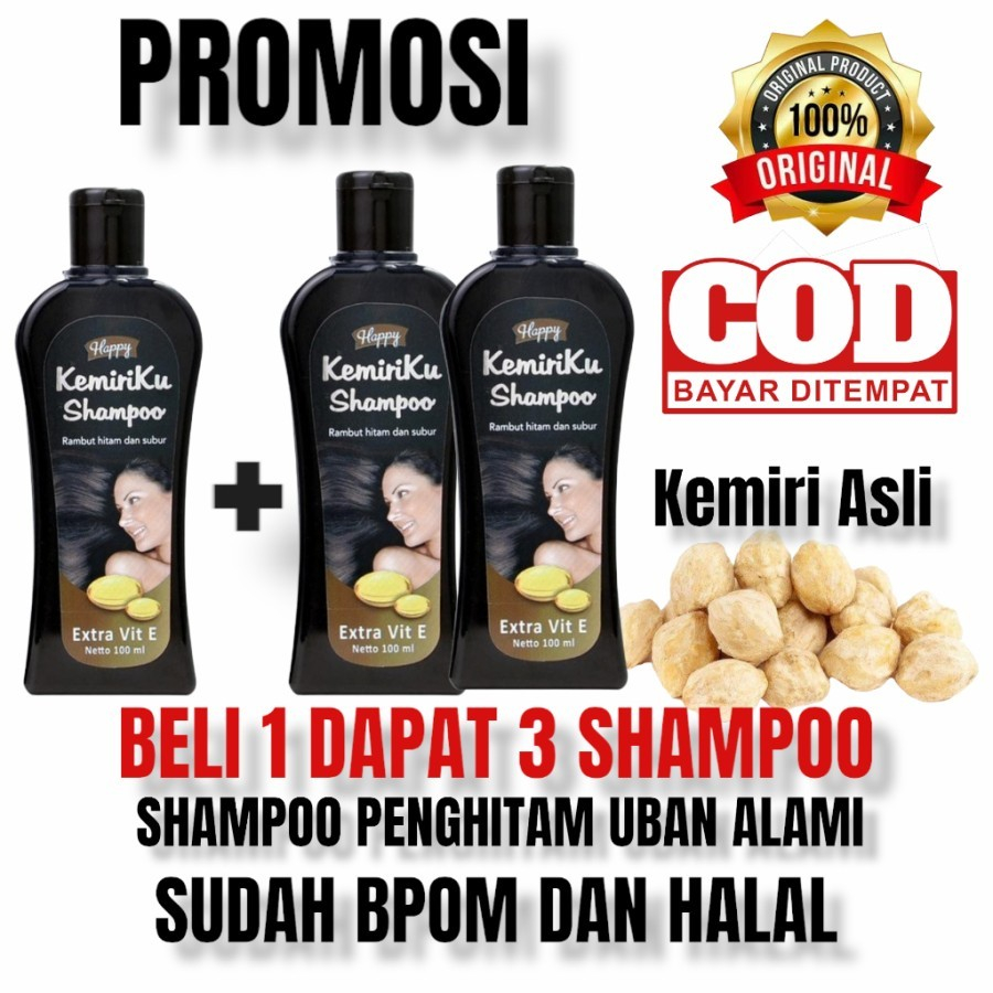 3 botol shampoo kemiri happy kemiriku shampoo uban
