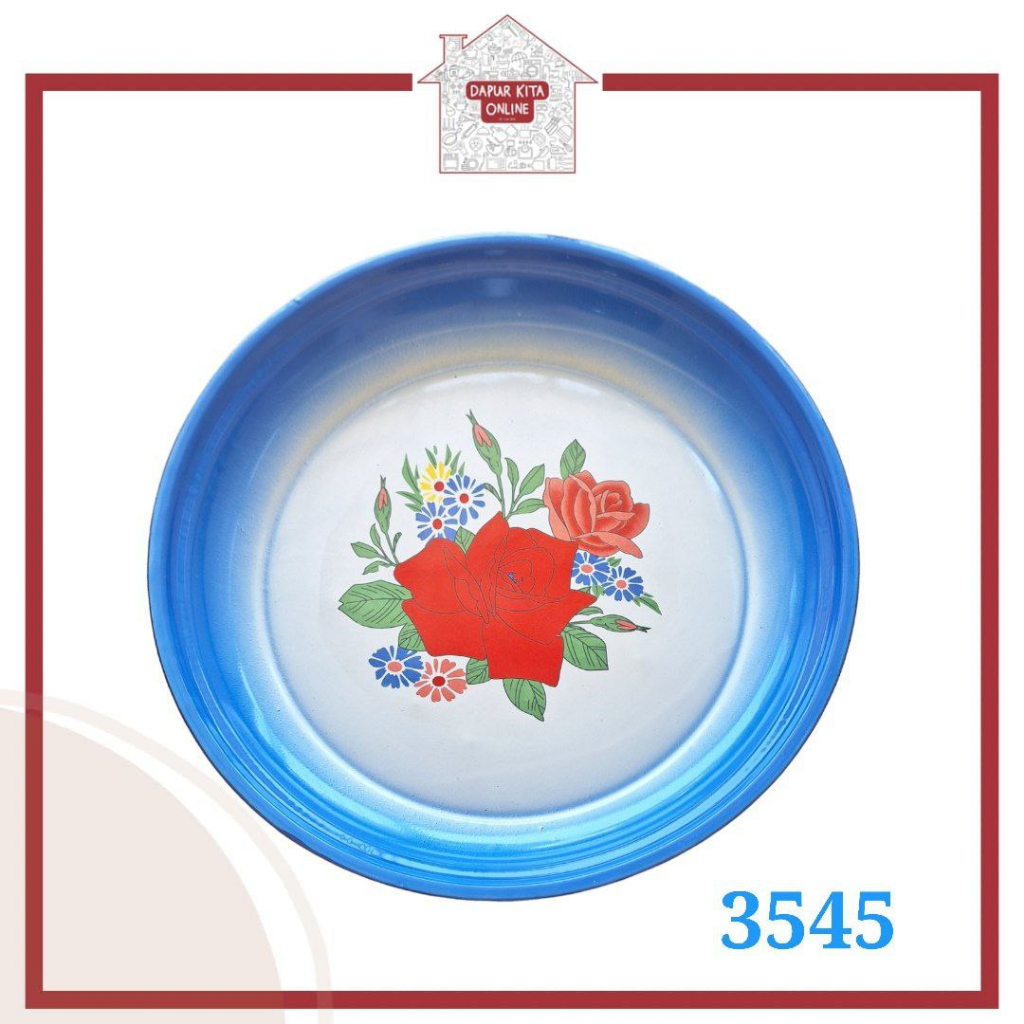 Nampan Bulat Enamel /  Nampan Seng Jadul / Baki Enamel Bunga