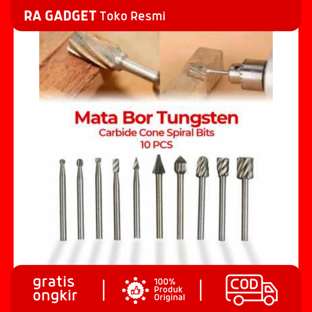 Mata Bor Tungsten Carbide Cone Spiral Bits 10 PCS / Mata Bor Wire Twisting Besi Beton Kayu Tuner Alu