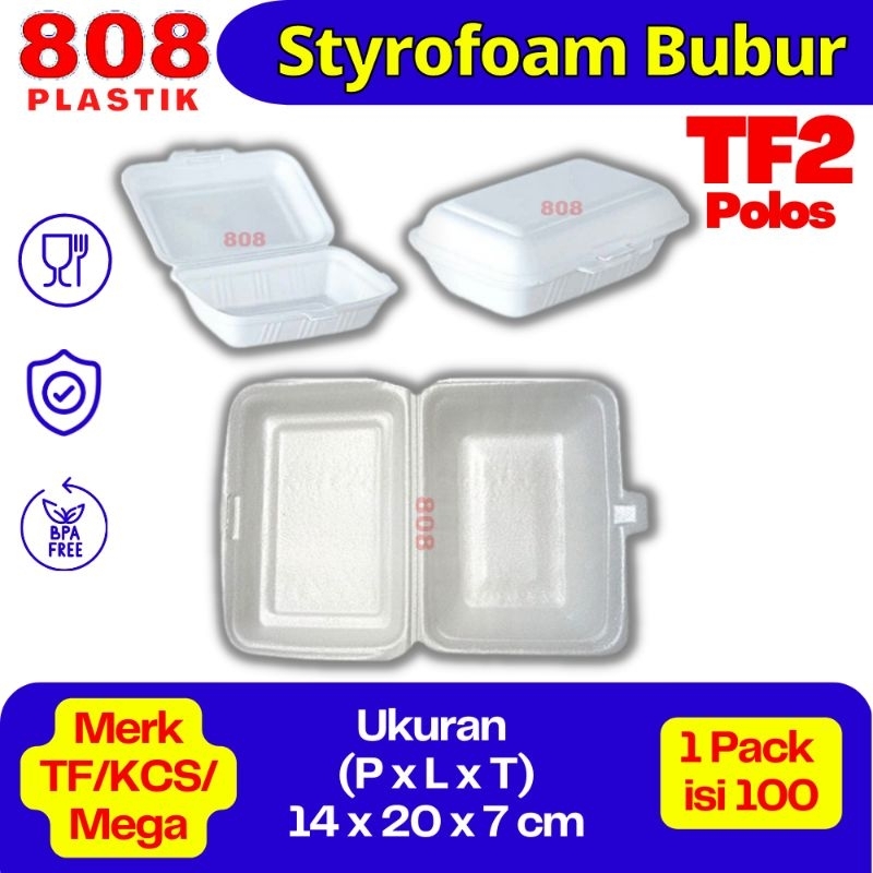 Styrofoam Bubur TF2 / Sterofoam / Gabus Kotak Makanan / Lunch Box TF Bubur TF 2 Isi 100