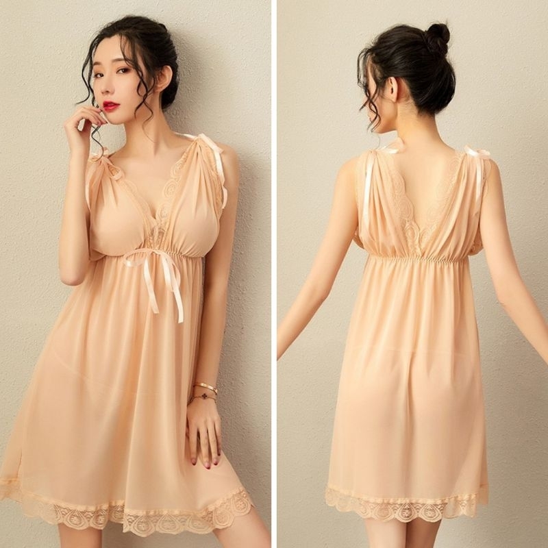 Lingerie Seksi Set D-121 Dress Piyama All Size / Big Size 2 Style Pakaian Dalam Baju Tidur Wanita Dewasa Seksi Baju Dinas Malam Panjang Import-Kuning Tosca