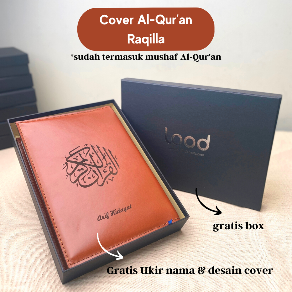 Cover Al Quran Kulit Asli - Sampul Al Quran Raqilla Cover Leather - Gratis Ukir Nama