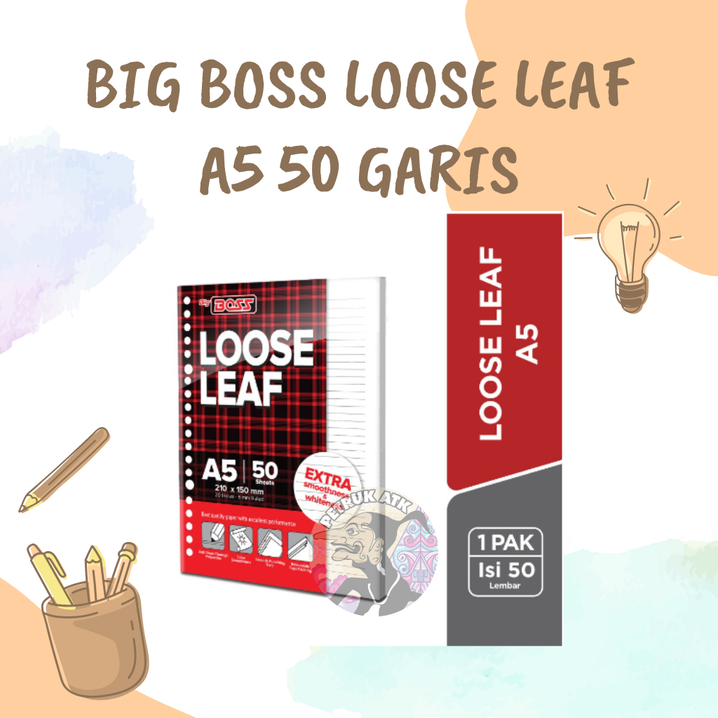 

[PAK] LOOSE LEAF BIG BOSS GARIS A5 ISI 50 LEMBAR PUTIH ISI KERTAS BINDER A5 20 LUBANG