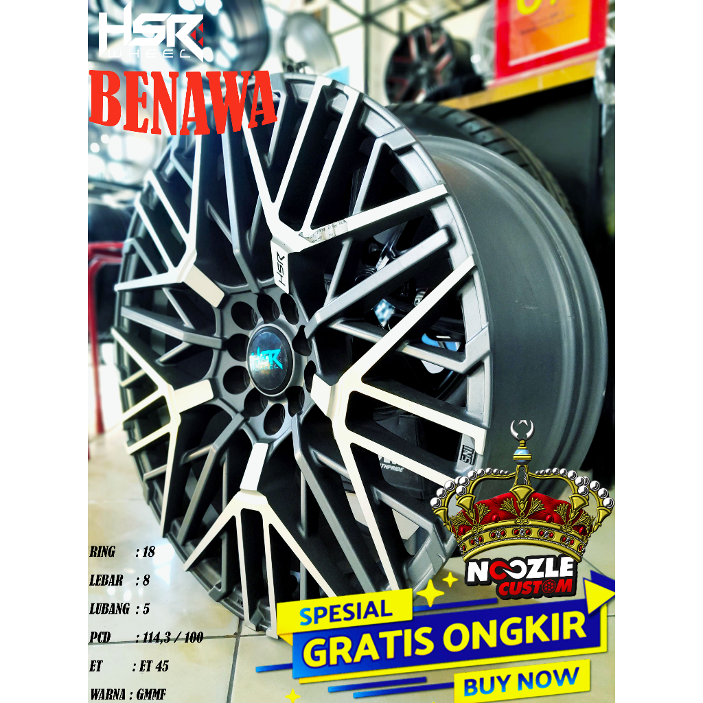 Velg Mobil HSR Ring 18 Lubang 5 Double PCD Pelek Racing Terbaru Type Benawa