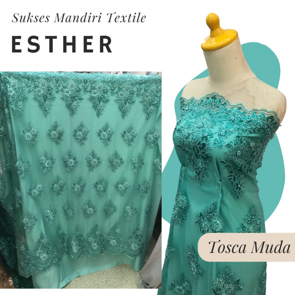 [ESTHER] Kain Tile Tulle Brokat Mewah Tosca Muda | Harga ½ meter = 50 cm (Bahan Dress Bridesmaid, Ko