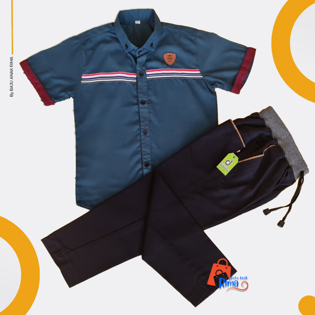 GRATIS ONGKIR/DAN COD/Setelan Kemeja Anak Laki-laki/Cowok Strip Horizon: Pilihan Modis dengan Lengan