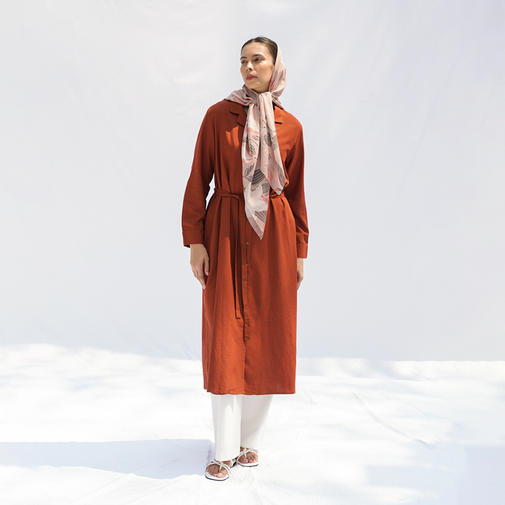 Queensland Dress Collar Muslim Lengan Panjang LIN000291Q Terracotta