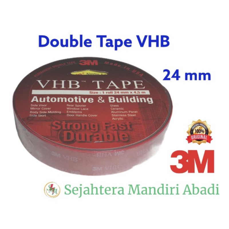 Double Tape Original 3M VHB 24mm Merah Abu
