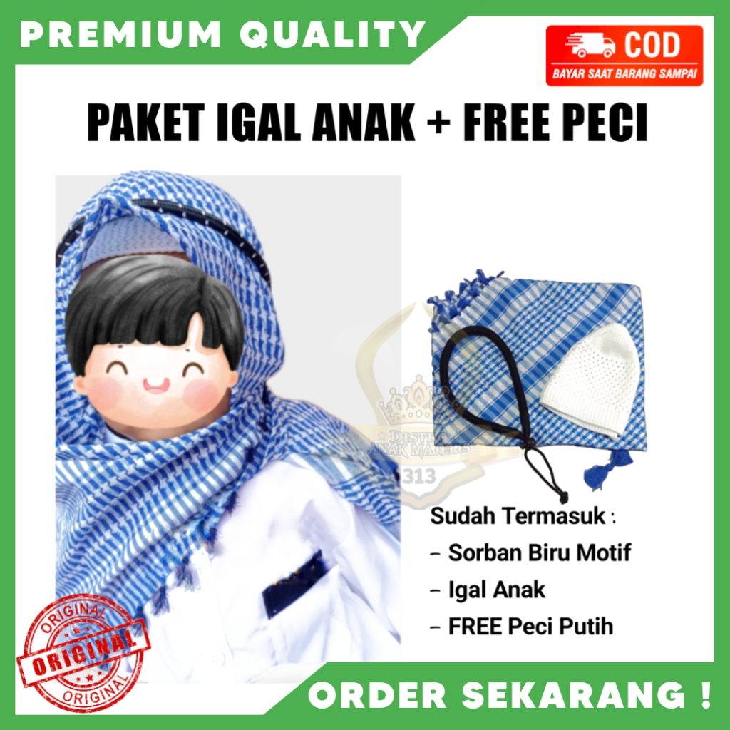 Sorban Arafat Anak Plus Igal Pengikat Sorban / Sorban Kepala Anak Laki Laki / Sorban Kepala Dewasa /