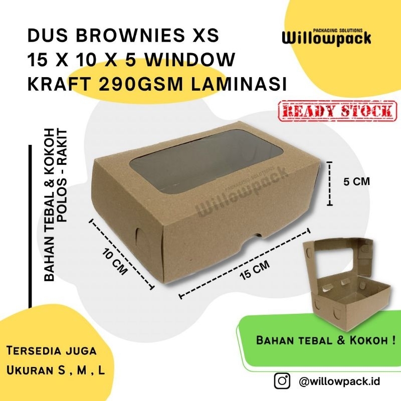 

DUS BROWNIES 15x10x5 XS KRAFT LAMINASI WINDOW BOX KUE SNACK MOLEN MOCHI