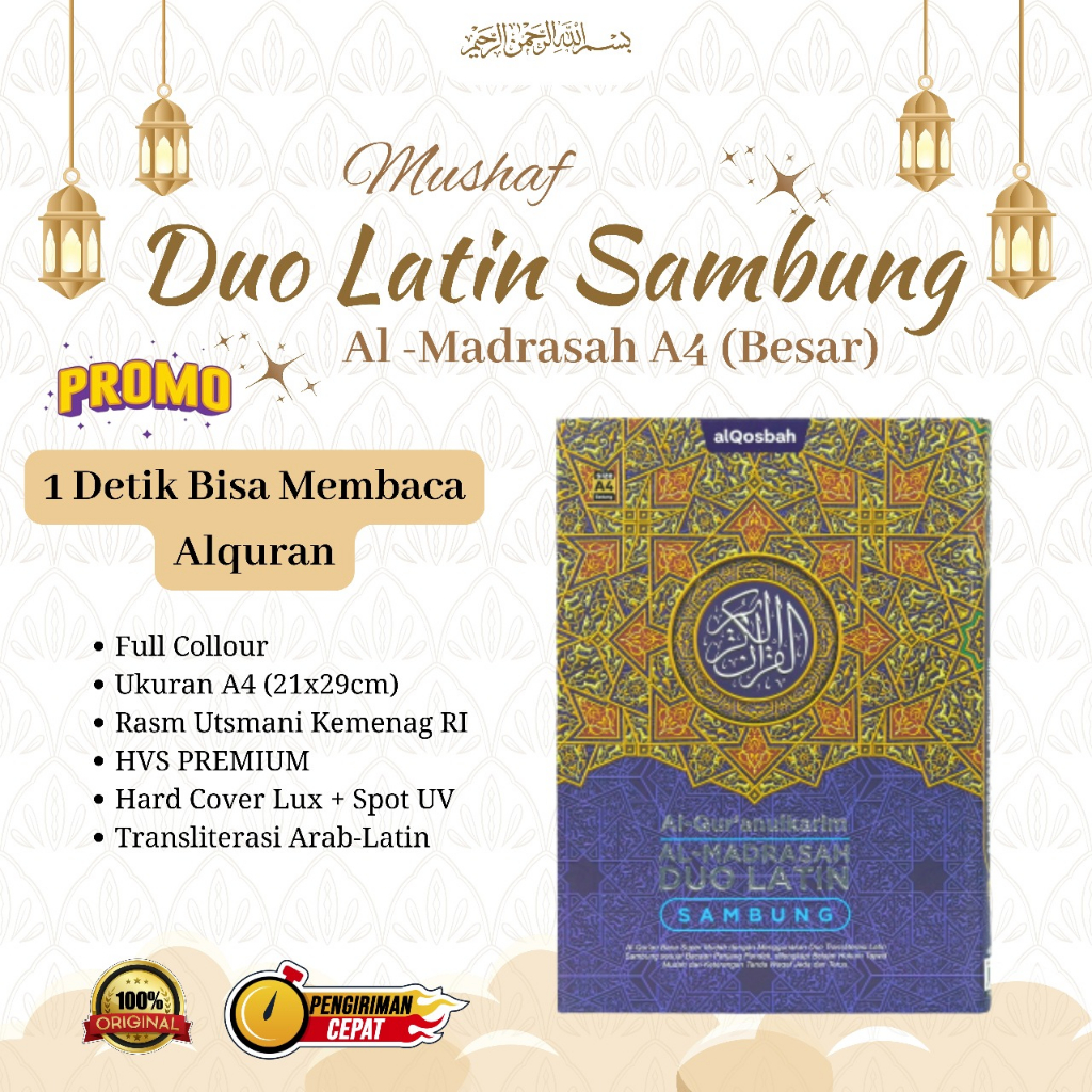 Al Quran Duo Latin Sambung Al Madrasah Ukuran A4 Besar Hard Cover