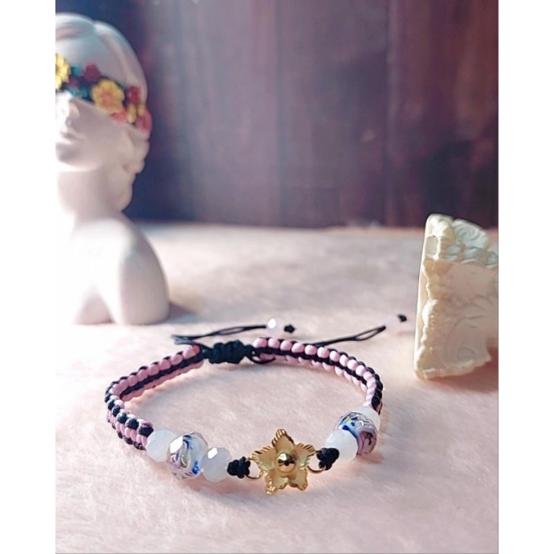 gelang tali krystal charm/liontin bunga variasi emas asli 8K 375
