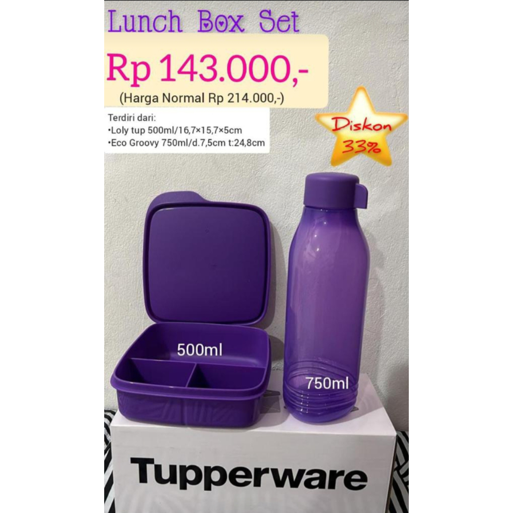 TUPPERWARE LUNCH BOX SET UNGU (LOLY TUP DAN ECO BOTTLE) - PROMO