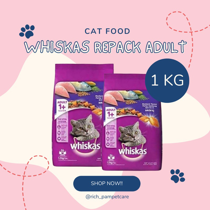 MAKANAN KUCING KERING DEWASA CAT FOOD DRY ADULT WHISKAS REPACK 1KG