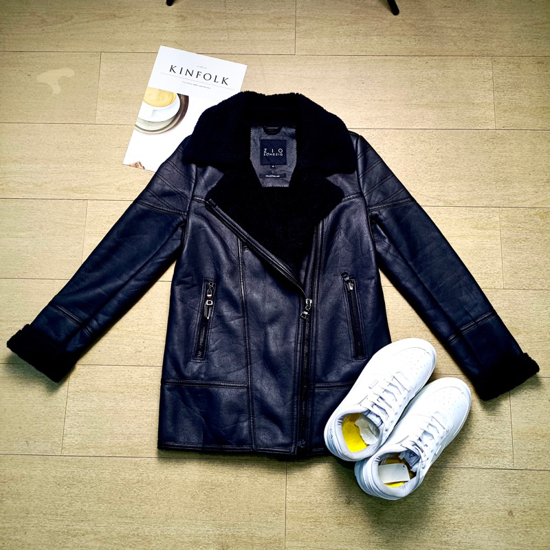 [HOT] ZIO SONGZIO Faux Leather Biker Ramones Sherpa Coat Jacket