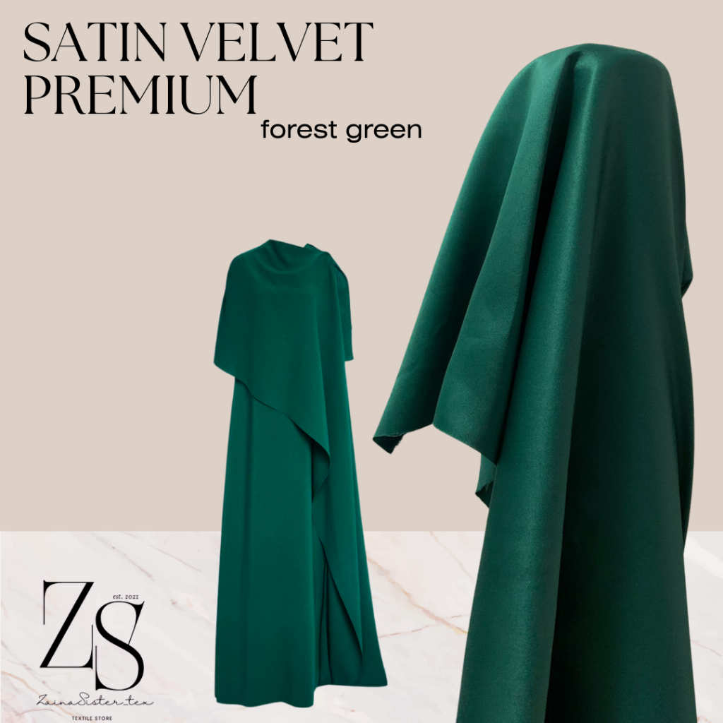 Kain Satin Saten Velvet Premium Silk Meteran Warna Hijau Botol Emerald Green