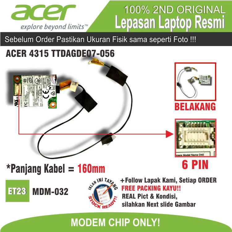 ET23 MDM-AC-4 Internal Modem Card Modem Chip Laptop Notebook Netbook ACER 4315 2920 2920Z TTDAGDE07-