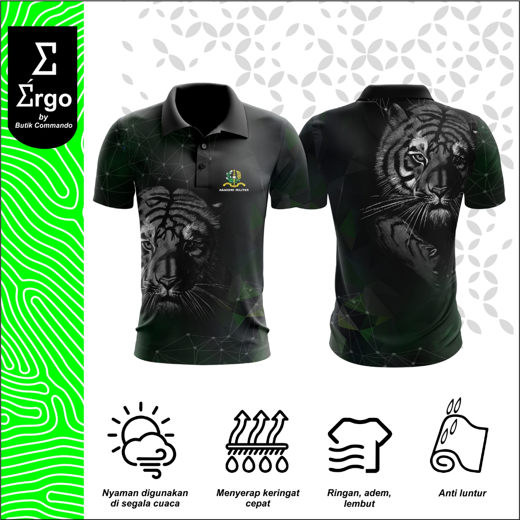 Kaos Jersey Polo Olahraga Bahan Dryfit Premium Berkerah "Black Tiger Akmil"
