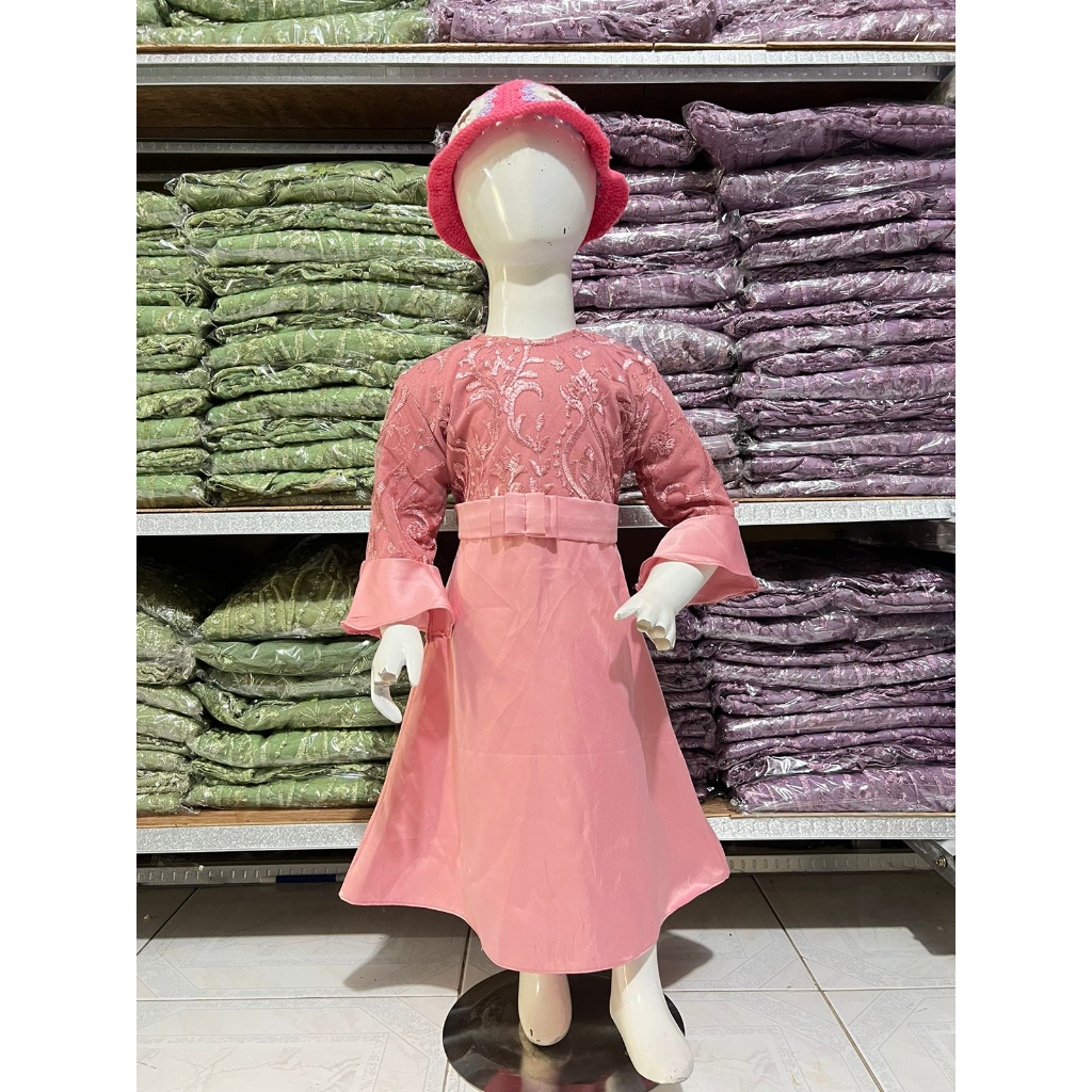 Dress Anak Kombinasi Satin Velvet dan Tilee Brukat|| Gamis Anak Pita Kombinasi Terbaru Gamis Kondang