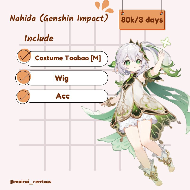 RENTAL COSTUME COSPLAY NAHIDA GENSHIN IMPACT