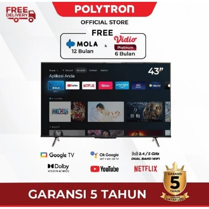 POLYTRON PLD 43UG5959 LED TV 43 inch Smart Google Digital 4K UHD TV