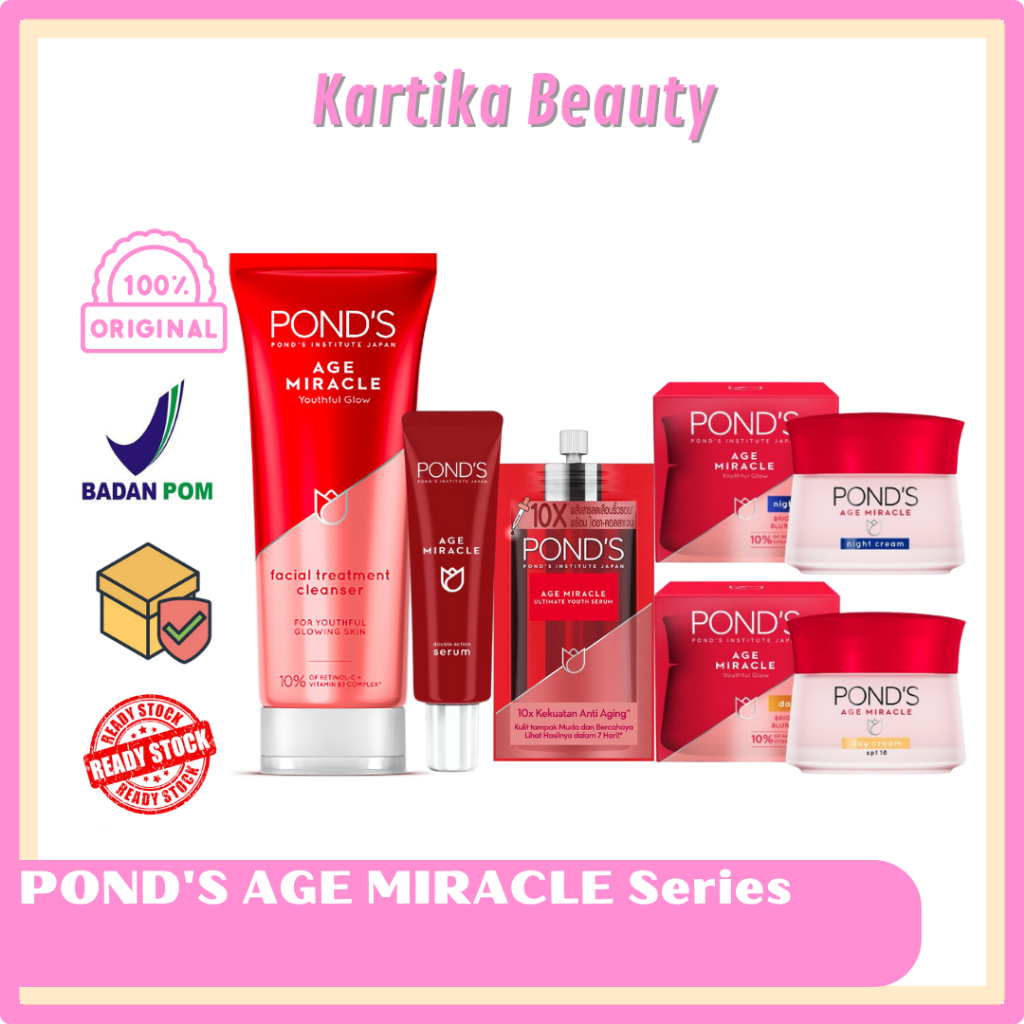 PONDS AGE MIRACLE SERIES : DAY CREAM 9 GRAM | NIGHT CREAM 9 GR| FACIAL WASH 100 GR | PAKET PONDS AGE