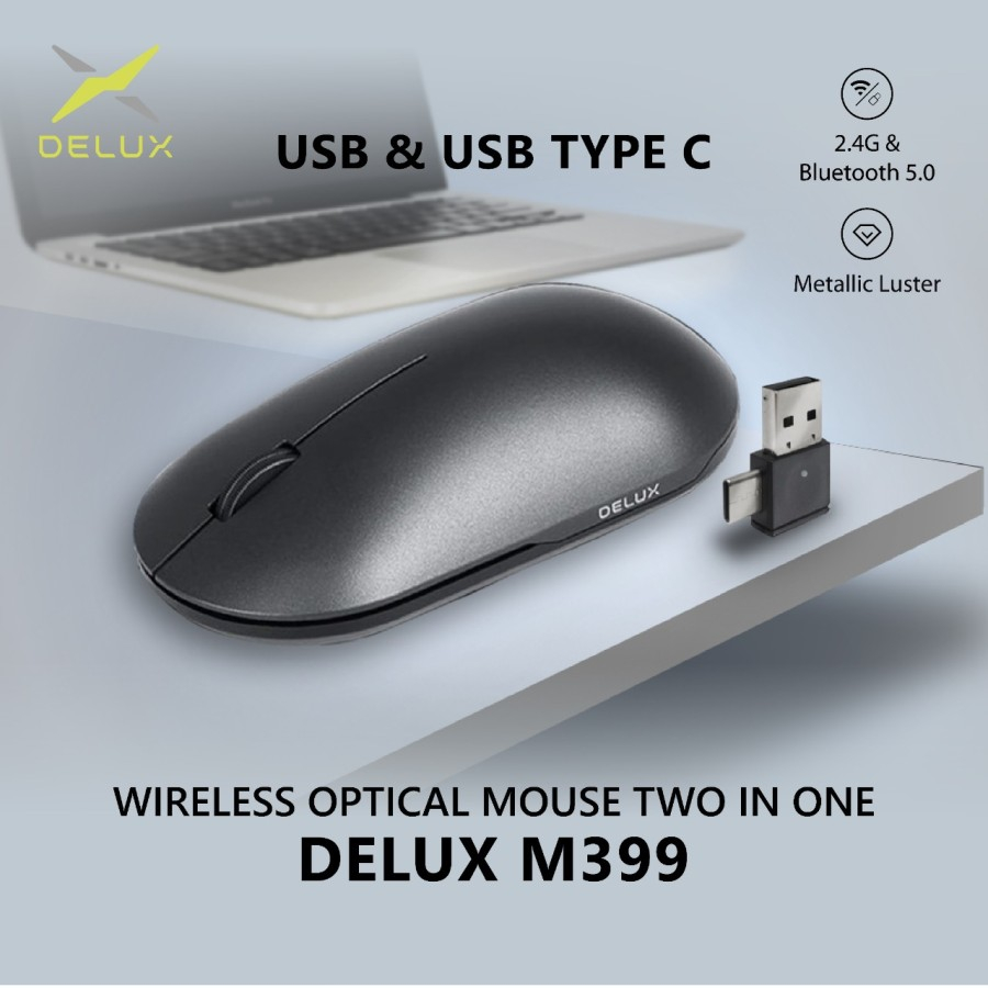 Mouse Delux Wireless M399DB 2.4G Bluetooth And Type-C Black