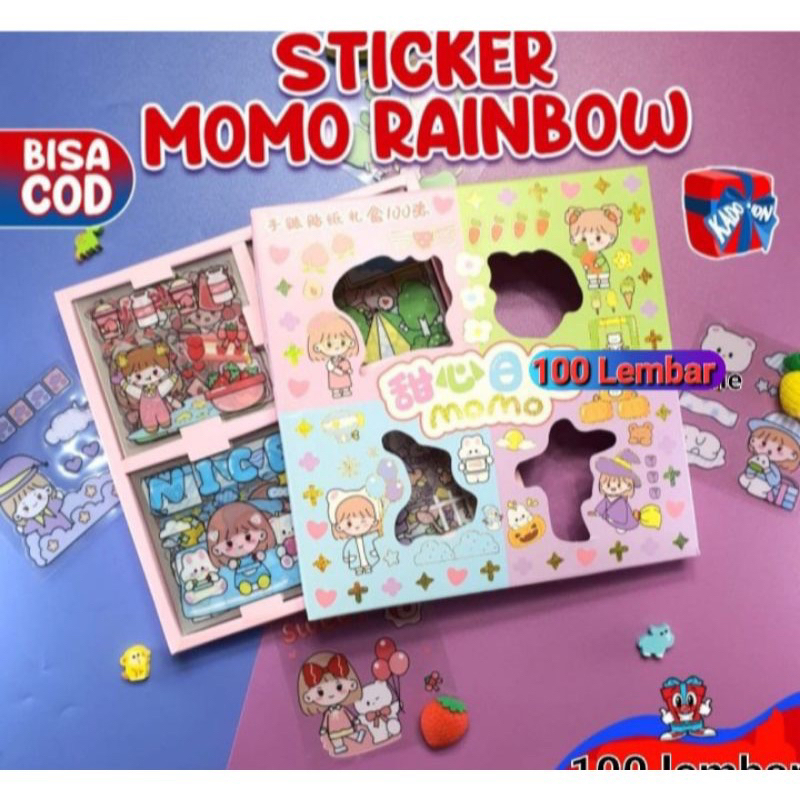 

GROSIR/MURAH Sticker Momo Rainbow 4 Warna 1Box 100 Lembar