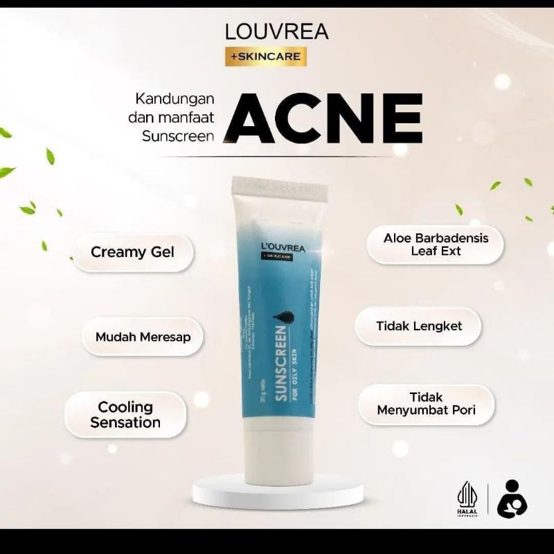Louvrea sunscreen for oily skin/sunscreen acne/sunscreen jerawat sudah BPOM dan HALAL