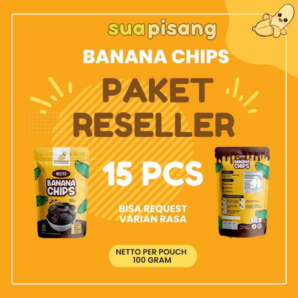 

Paket Reseller Banana Chips SUAPISANG 15 pouch x @100gram Mix All Varian