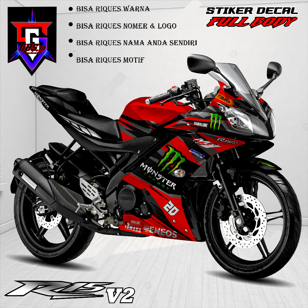 (Terbaru) Decal motor R15 V2 Stiker Decal Fullbody R15 V2 Motif Racing Monstr Biru Muda