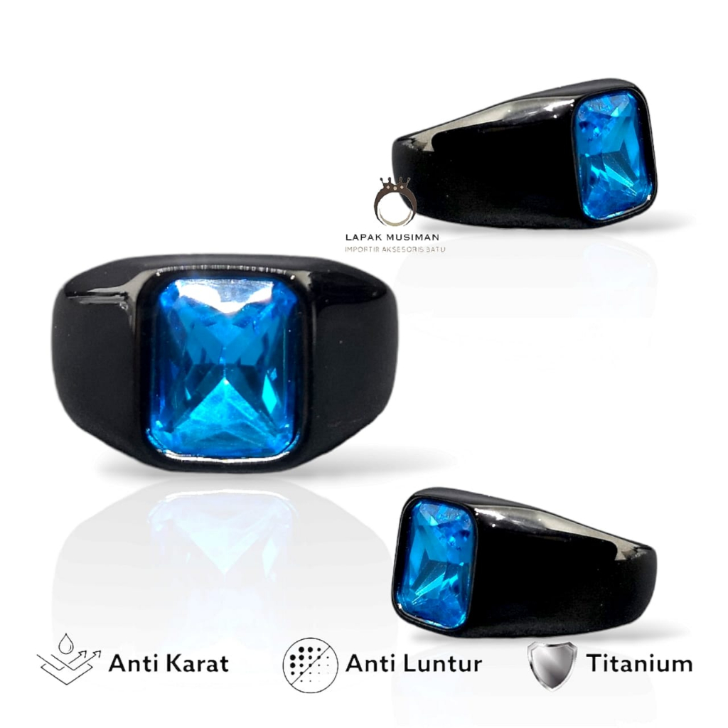 LIMITED Cincin Pria Titanium Warna Hitam Anti Karat Batu Zamrud Hijau