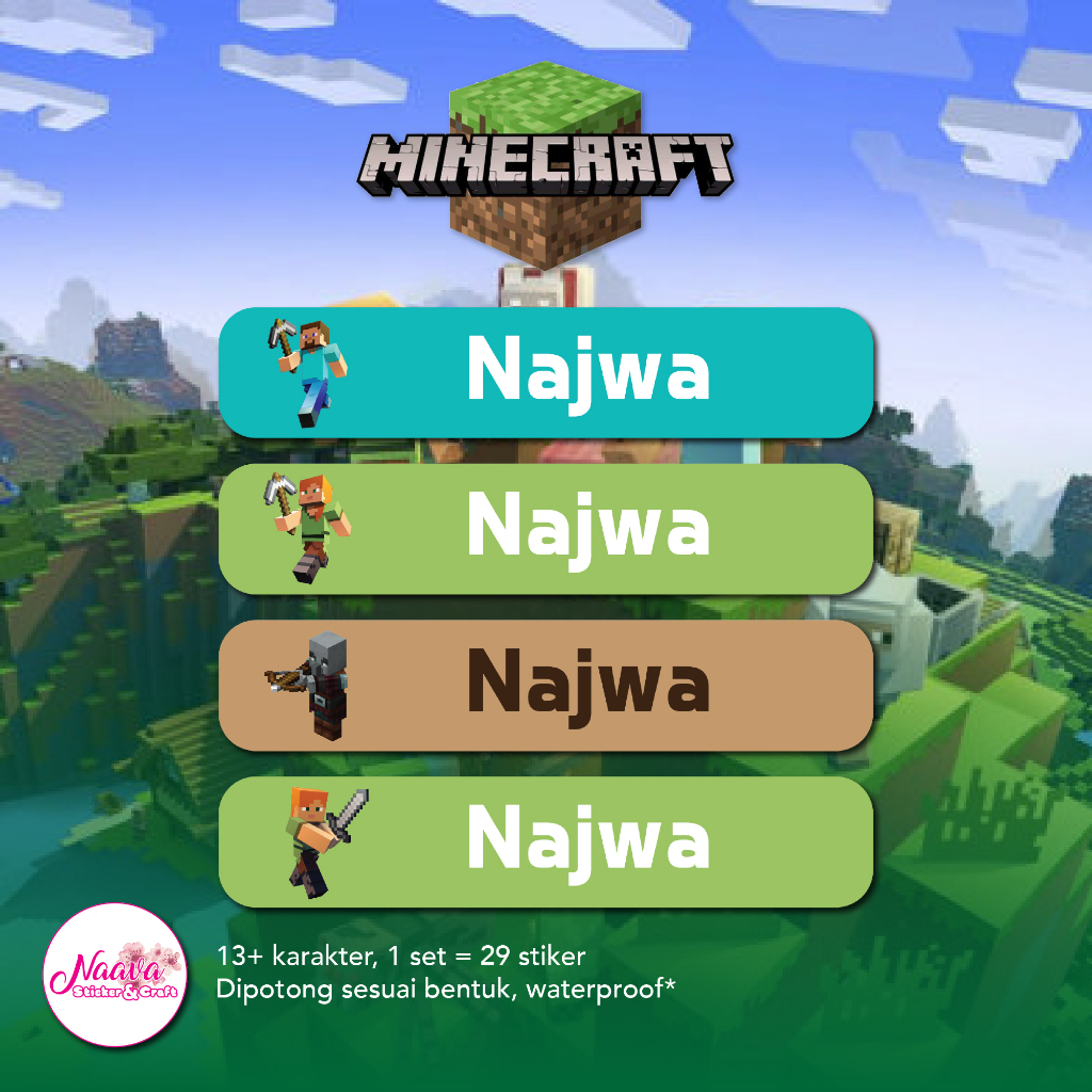 

STIKER LABEL PENSIL NAMA ANAK - MINECRAFT