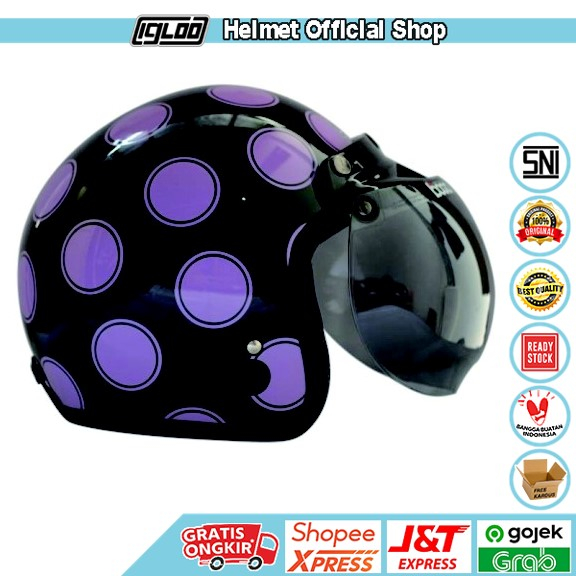 Helm Bogo / Helm Retro / Helm Igloo Moon Black Purple + Kaca