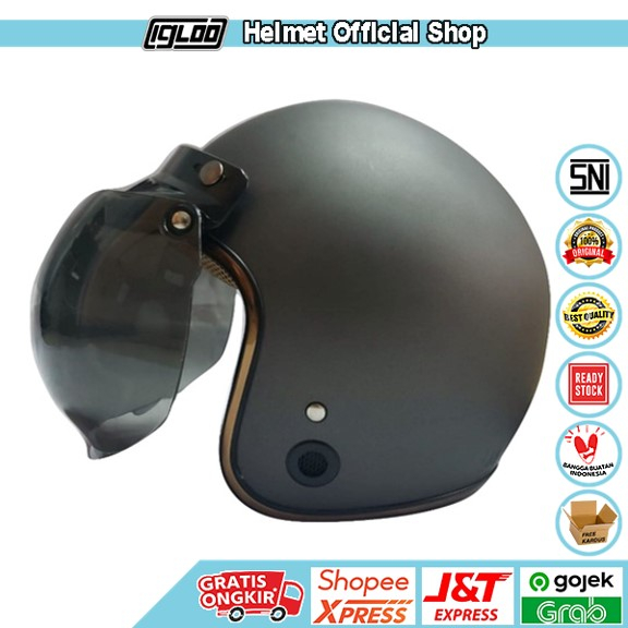 Helm Bogo/ Helm Retro / Helm Gunmet Doff List Chrome Gold + Kaca