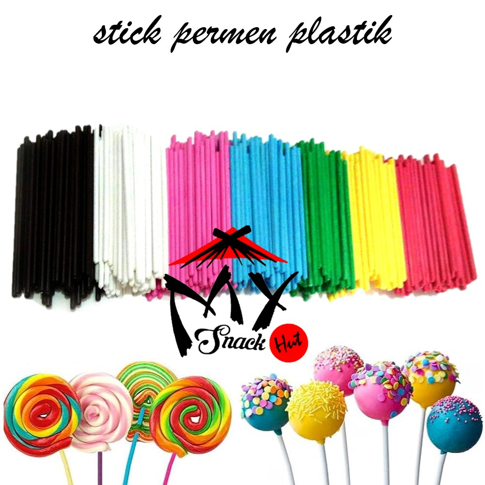 STIK PERMEN PLASTIK - LOLIPOP STICK WARNA WARNI RAINBOW CANDY PEGANGAN GAGANG COKLAT COKELAT JELI