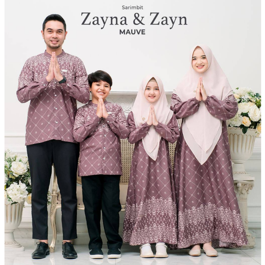 Greenism Sarimbit Motif Zayna & Zayn (Mauve) Quality Premium Syari'i -  Family Set Sarimbit Greenism