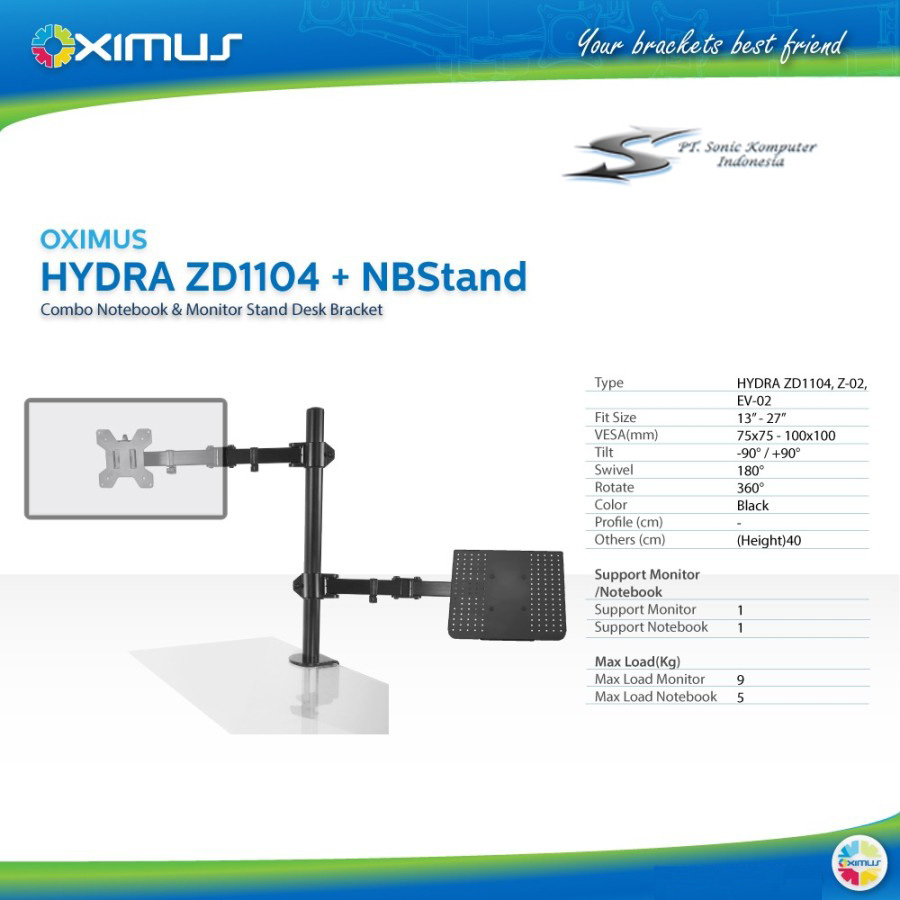 Bracket Laptop Notebook Monitor Combo Oximus ZD1104 Dual Combo