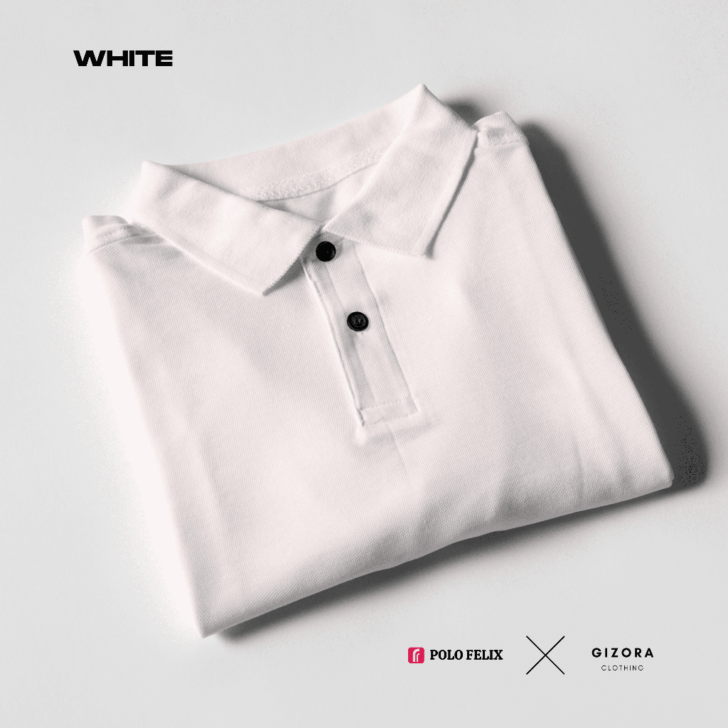 Baju Polo Lacoste Kaos Polos Kerah Super Premium Katun - White / Putih - Polo Felix x Gizora