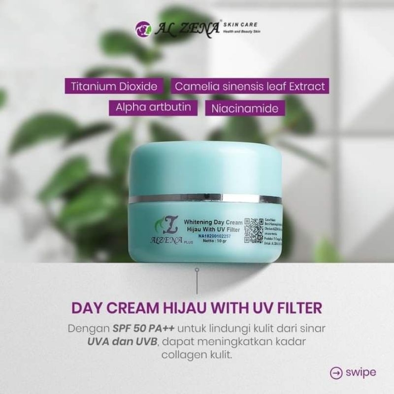 WHITENING DAY CREAM HIJAU WHITE UV FILTER BY ALZENA SKINCARE
