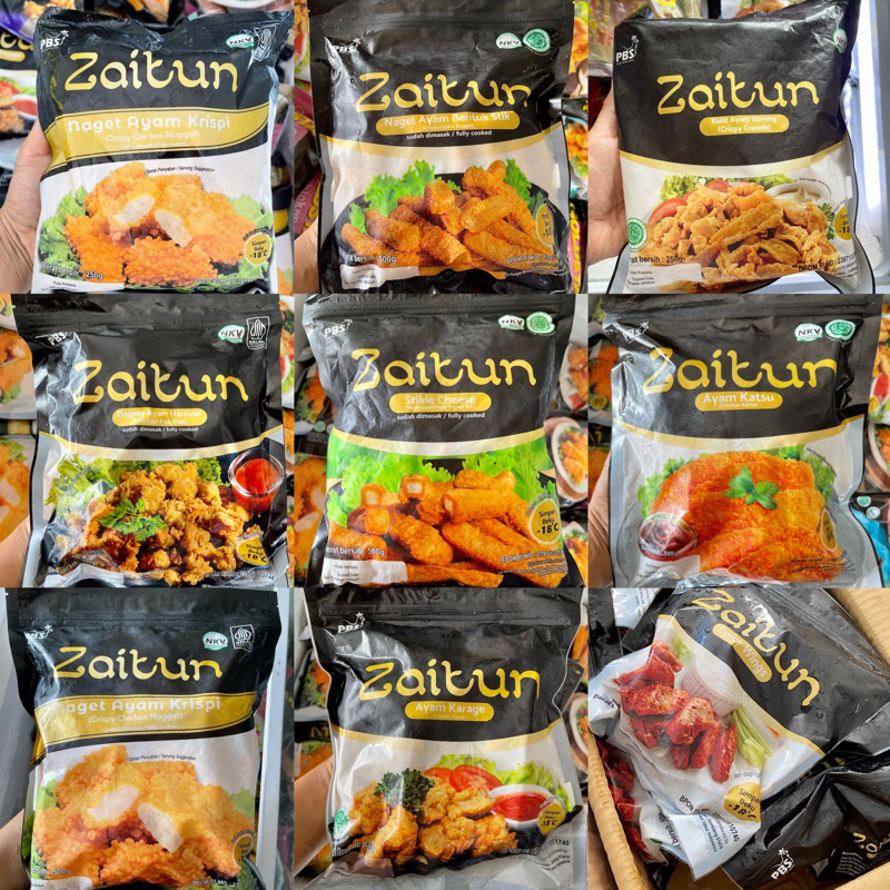 

Zaitun Stiki Ori / Zaitun Stiki Cheese / naget keju / Zaitun Karage / Zaitun Pok pok / Zaitun Katsu / Zaitun Crispy Crunch / Zaitun Naget Crispy