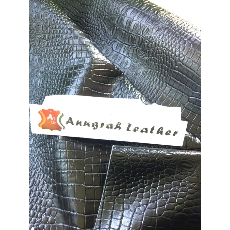 Kulit sapi asli Motif buaya croco warna hitam custom order 2 lembar