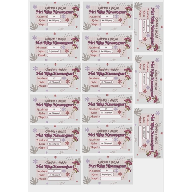 

STIKER label nama buku sekolah custom isi 15