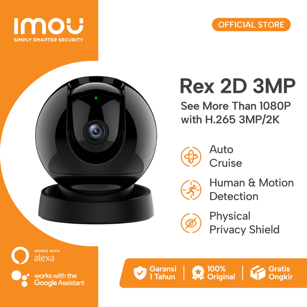 IMOU Security Camera Rex 2D 3MP H.265 Wi-Fi Pan &amp; Tilt Camera with Auto Cruiser Human Detection Two-Way Talk